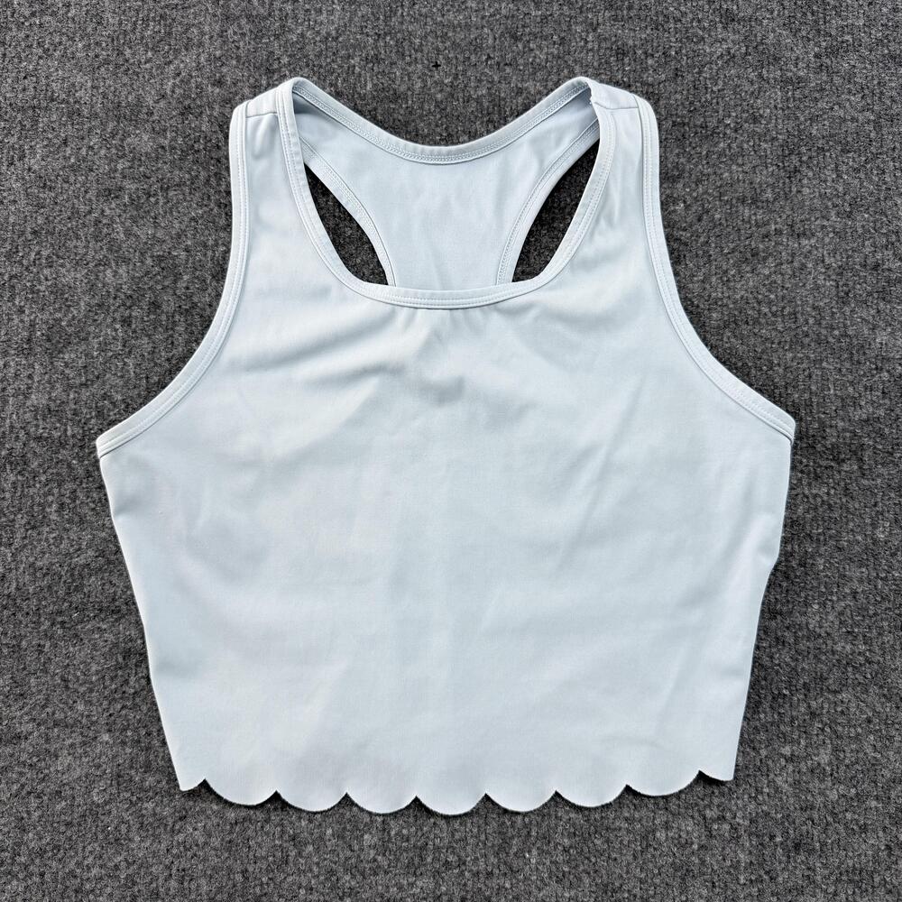ATTARCO Tank Top Womens Small Blue Scallop Cropped Racerback Athletic Stretch